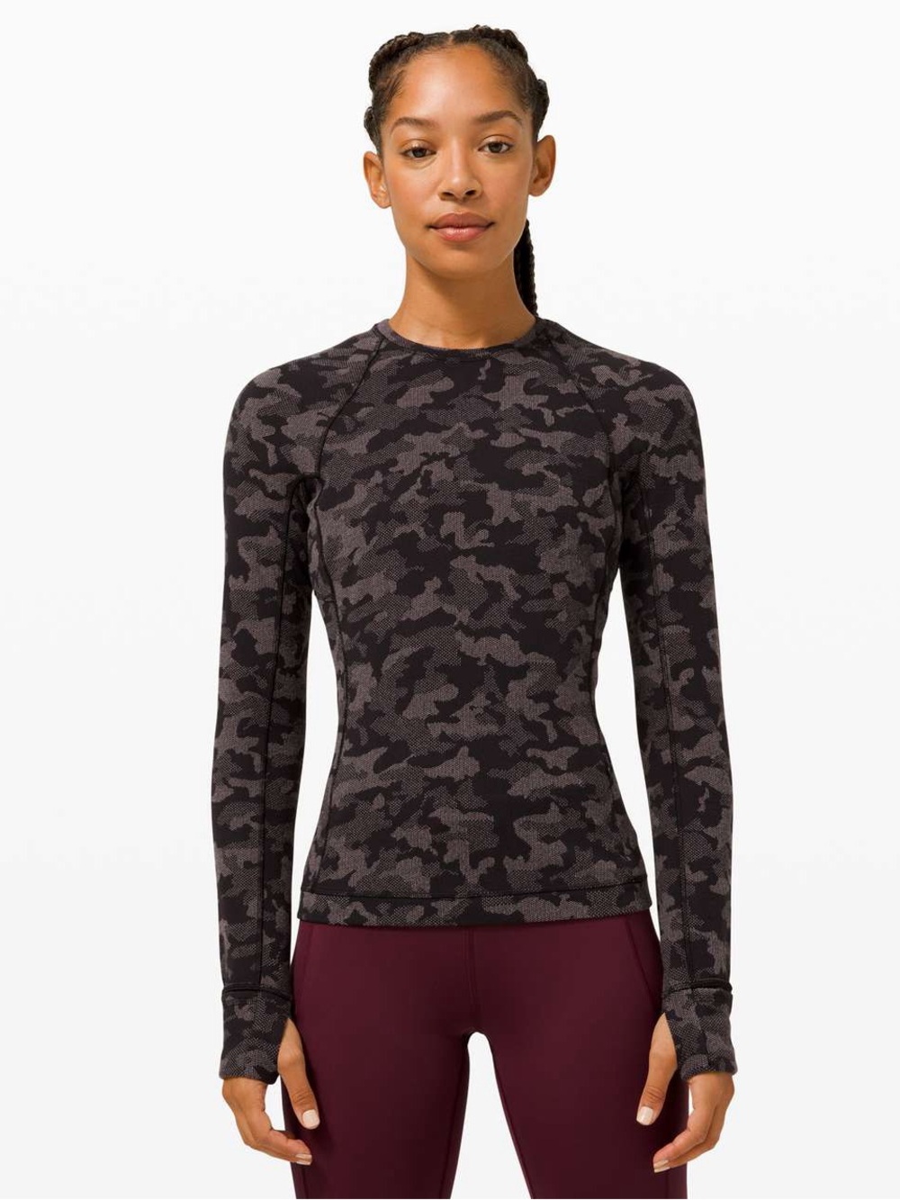 Lululemon Runderful Long Sleeve Heritage Camo Jacquard Black Lunar Rock Size 6